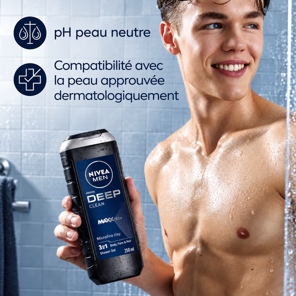 NIVEA MEN – GEL DOUCHE 3-EN-1 DEEP MAXX TECH 250 ML
