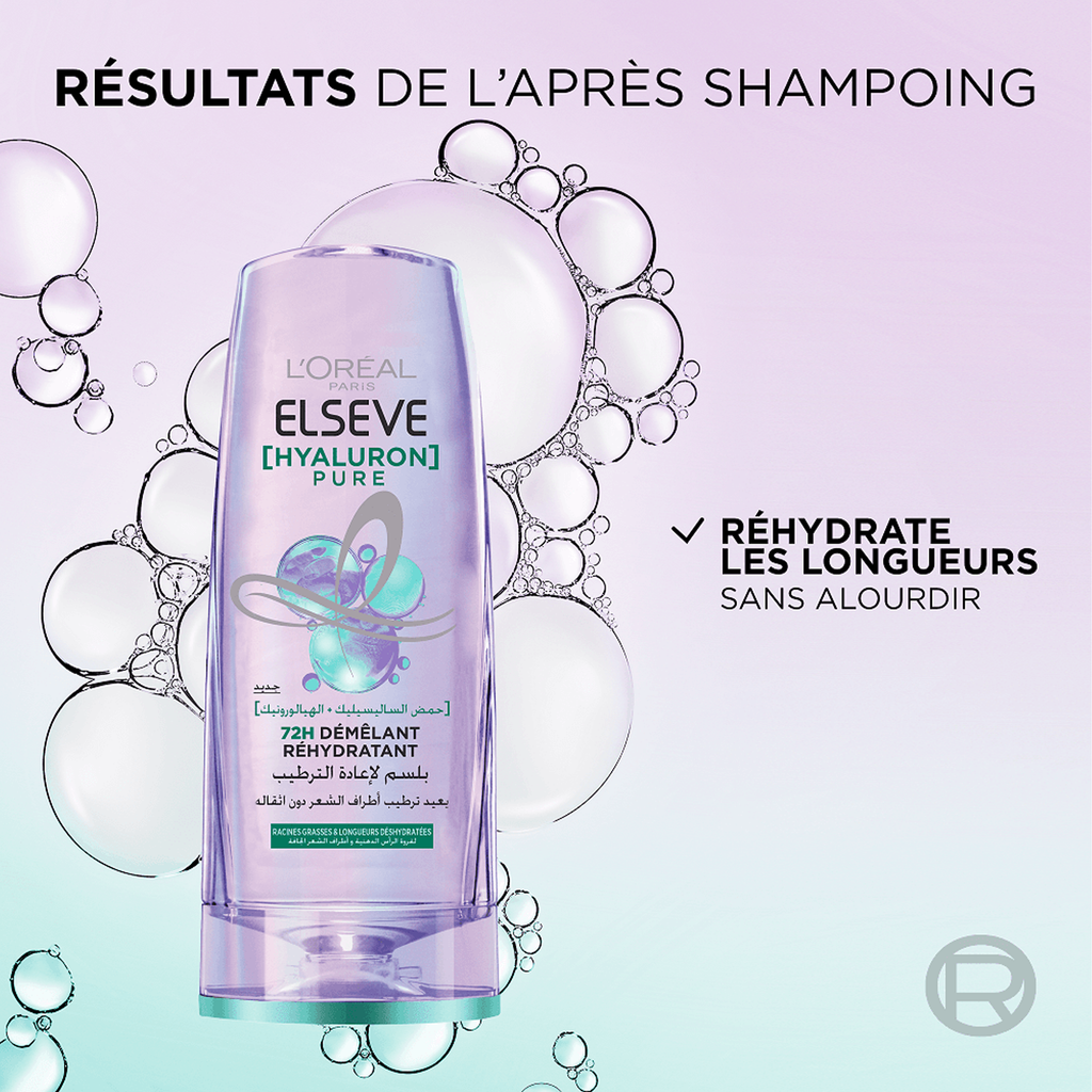 L'Oréal Paris – Elseve Hyaluron Pure Après-Shampooing Démêlant Réhydratant 72H (200 ml)