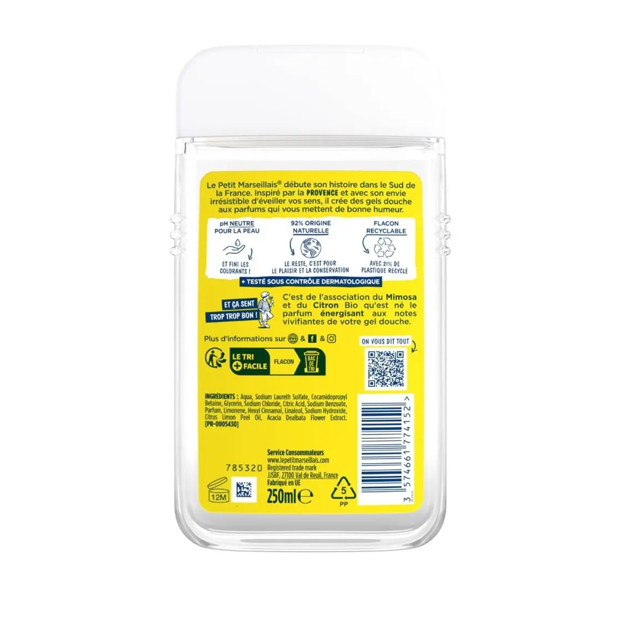 Le Petit Marseillais Gel Douche Extra Doux Énergisant Mimosa & Citron BIO – 250ml
