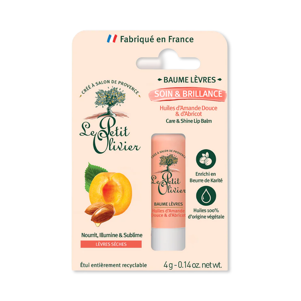Le Petit Olivier – Baume Lèvres Soin & Brillance Amande Douce & Abricot (4 g)