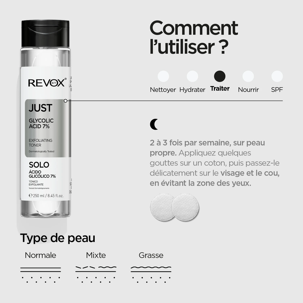 REVOX B77 JUST Glycolic Acid 7% – Tonique Exfoliant Éclat