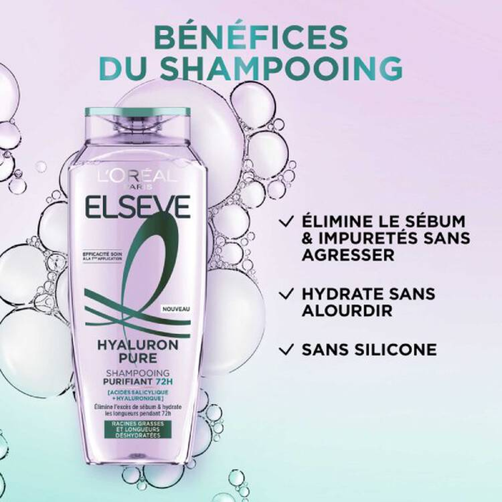 Elseve Hyaluron Pure Shampooing Purifiant enrichi en Acides Salicylique et Hyaluronique