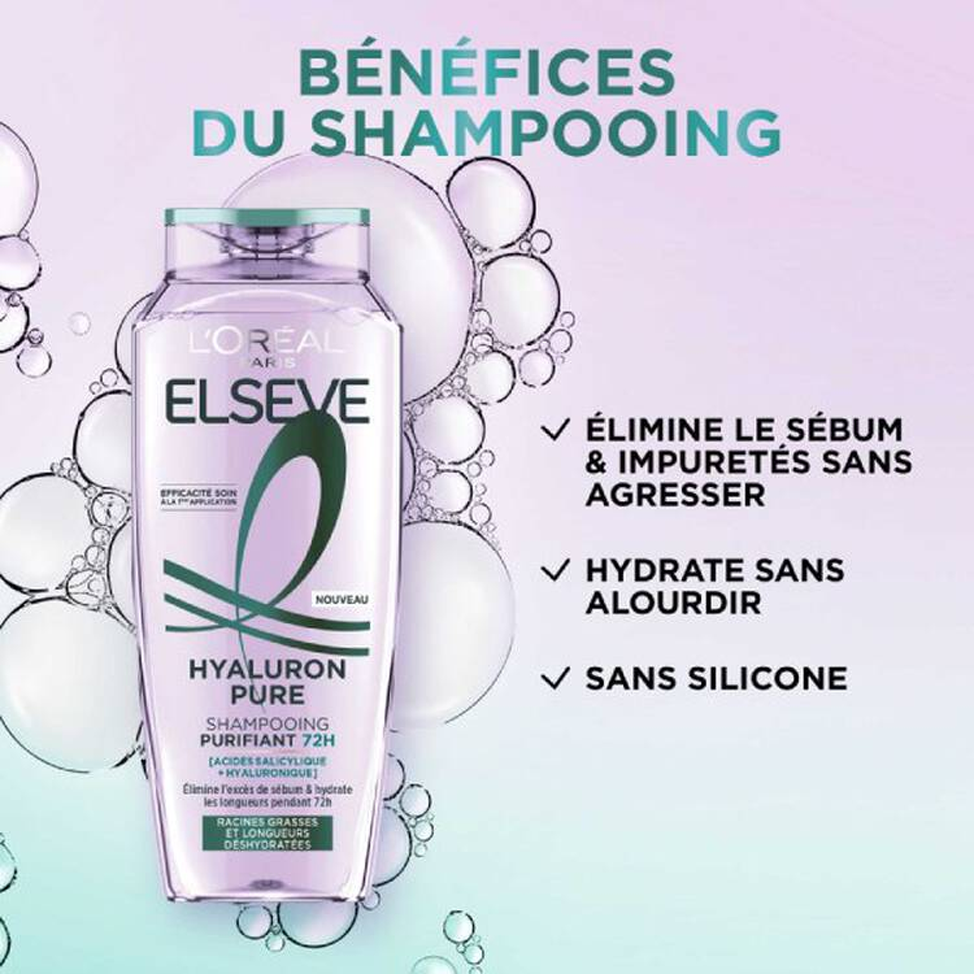 Elseve Hyaluron Pure Shampooing Purifiant enrichi en Acides Salicylique et Hyaluronique
